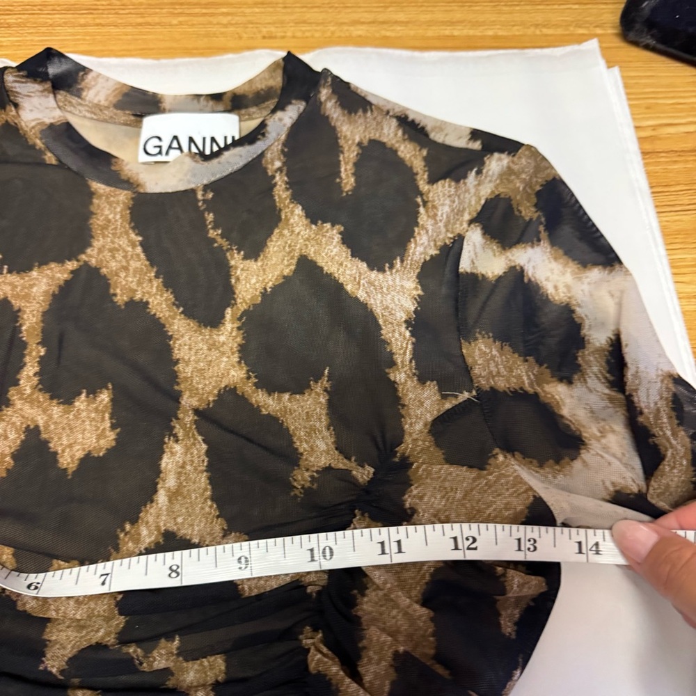 Ganni Mesh Leopard Ruched Top - Picture 7 of 8